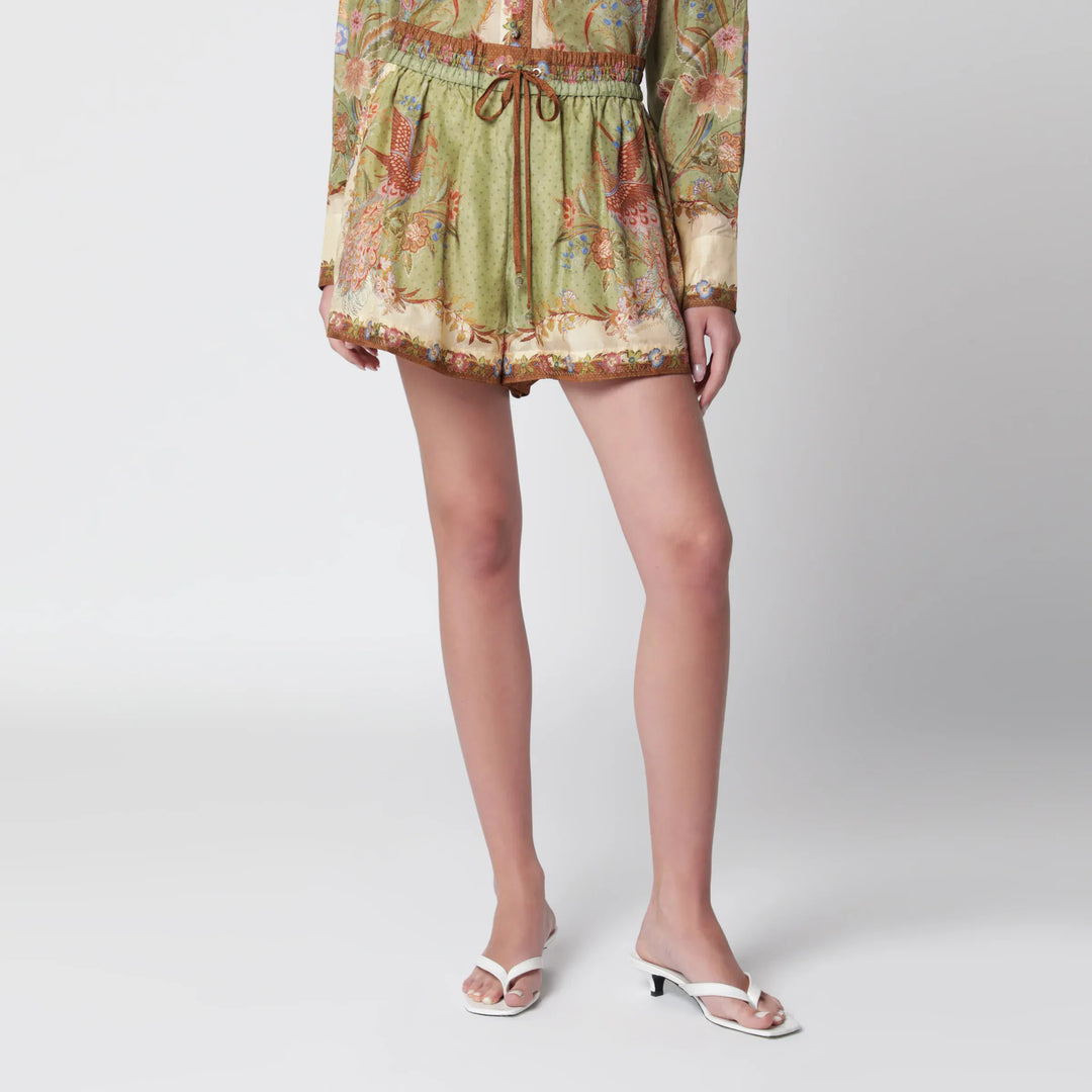 ZIMMERMANN - Khaki floral silk Indra relaxed shorts Brand Shorts