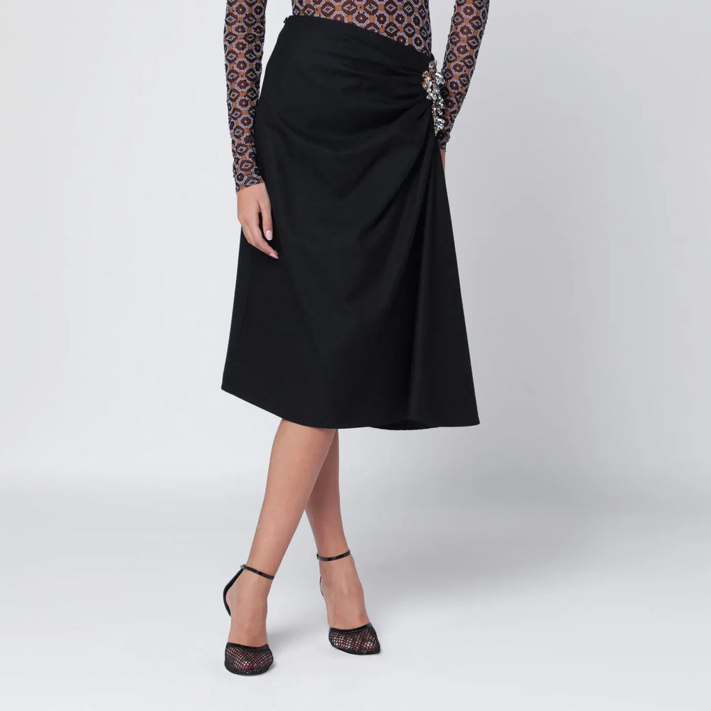 Dries Van Noten - Navy blue draped skirt with brooch Brand Skirts 34  FR