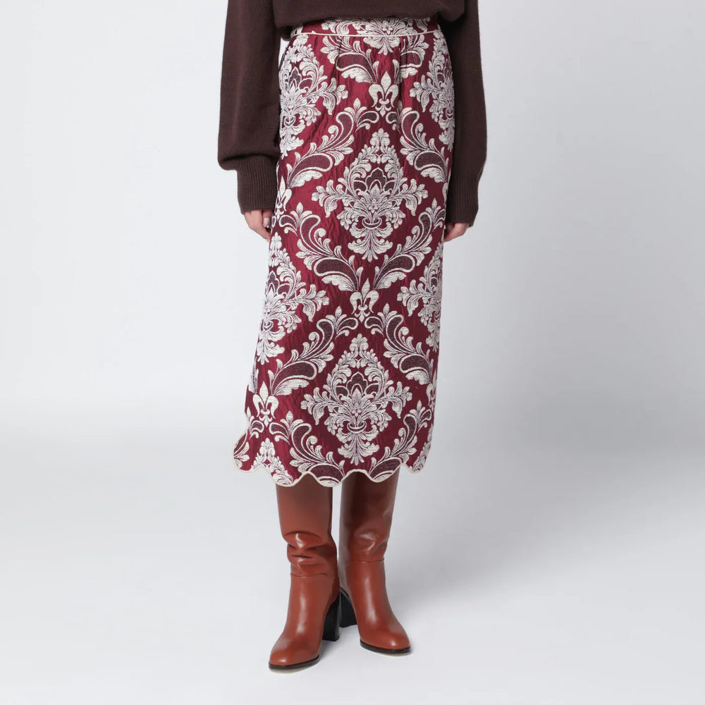 FARM Rio - Bordeaux jacquard midi skirt Brand Skirts L