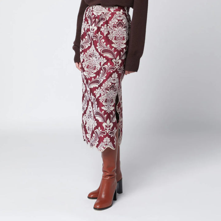 FARM Rio - Bordeaux jacquard midi skirt Brand Skirts L