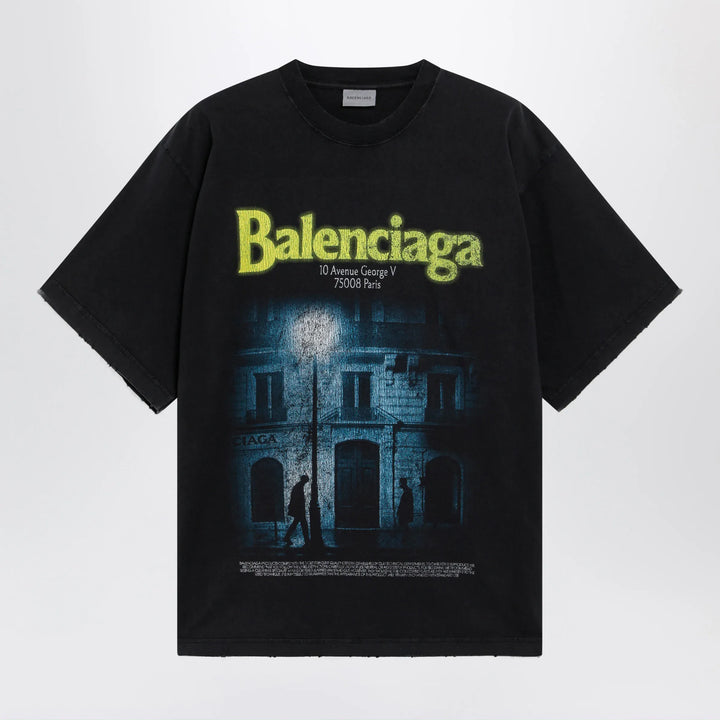 Balenciaga - Black faded oversized T-shirt with logo print Brand T-Shirt
