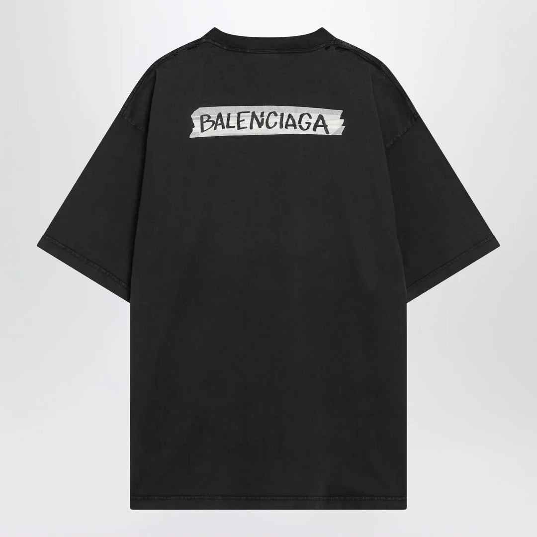 Balenciaga - Black washed Masking Tape T-shirt with medium fit Brand T-Shirt