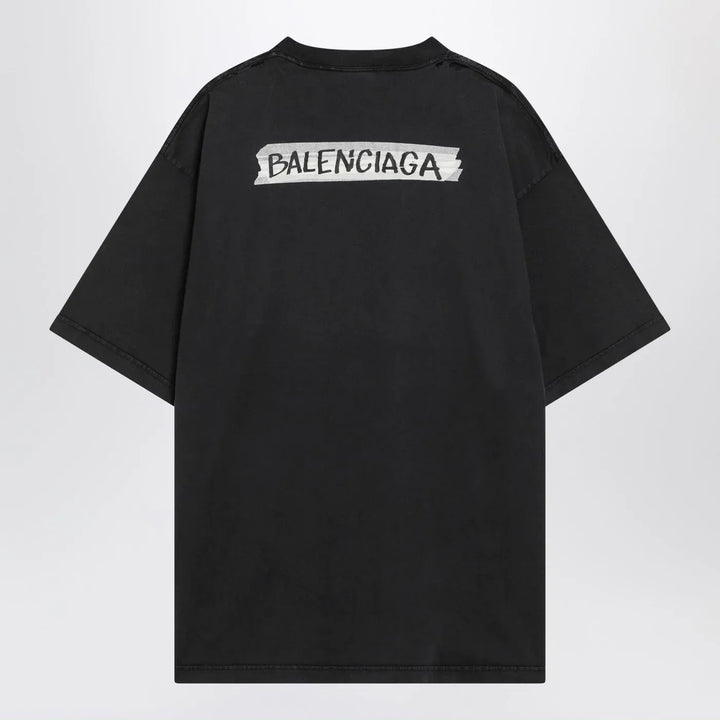 Balenciaga - Black washed Masking Tape T-shirt with medium fit Brand T-Shirt