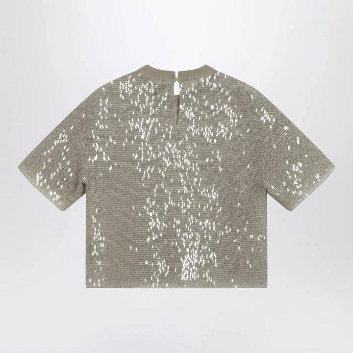 Brunello Cucinelli - Dazzling Cascade Embroidery T-shirt in Crispy silk Brand T-Shirt