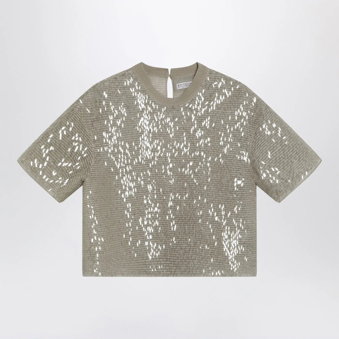 Brunello Cucinelli - Dazzling Cascade Embroidery T-shirt in Crispy silk Brand T-Shirt M