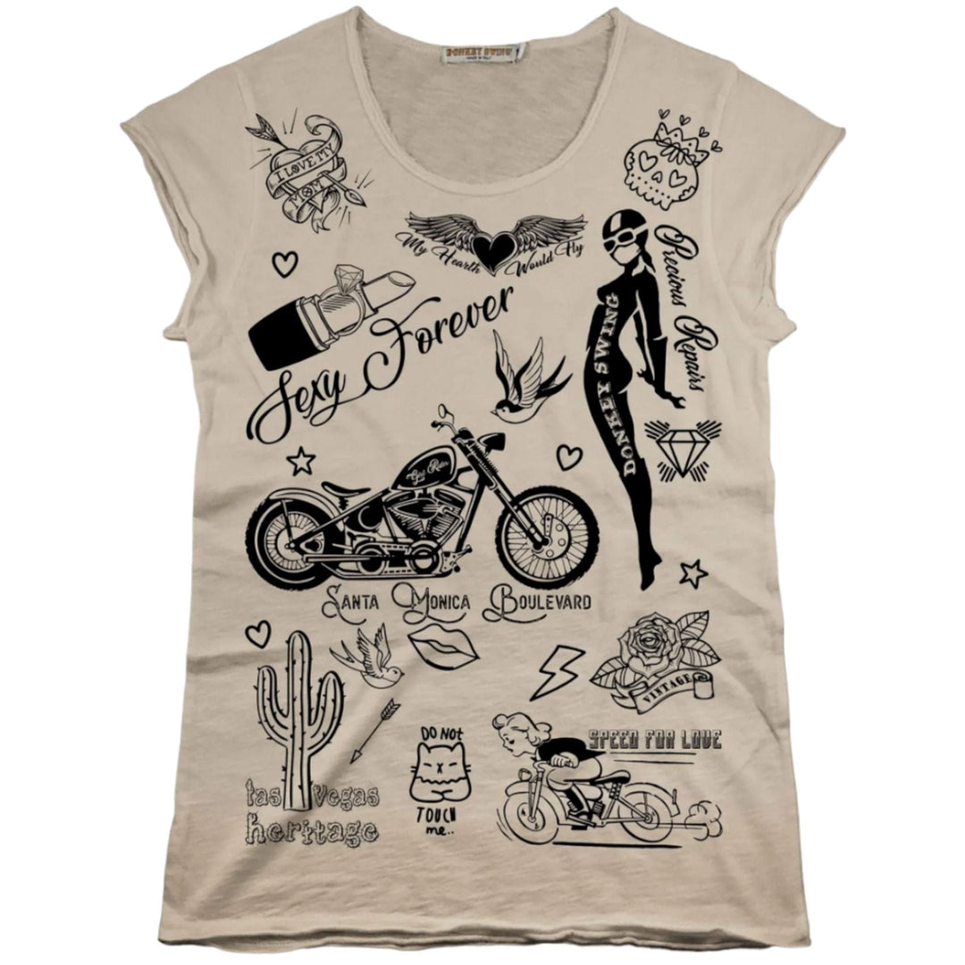 Vintabros T-shirt S / Sand Vintabros All over Sexy Forever Cotton Women T-shirt Raw Cut Brand