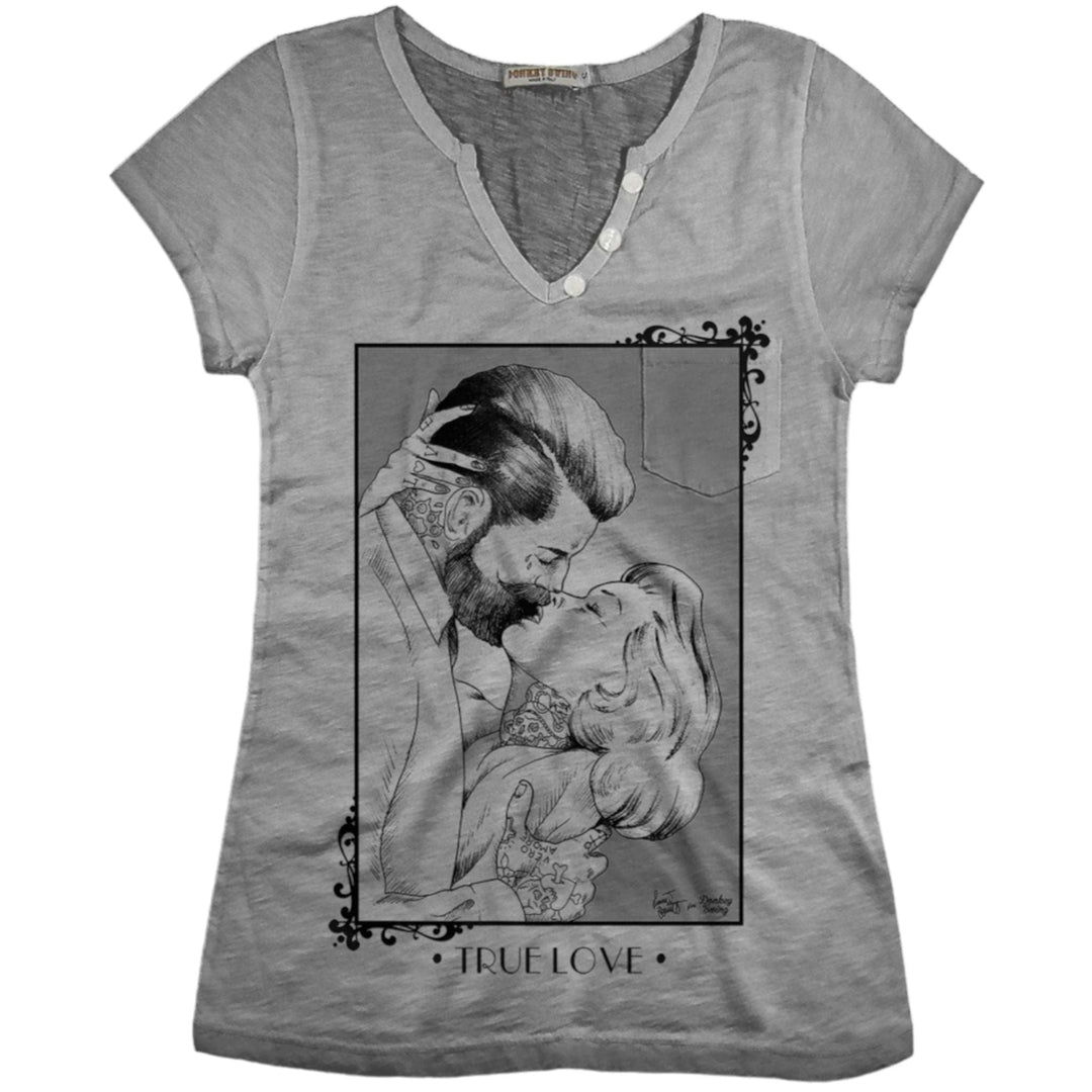 Vintabros T-shirt S / Grey Vintabros True Love Cotton Women T-shirt V Neck Brand