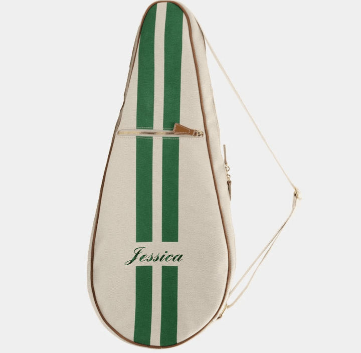 My Style Bags Personalised Glamour Tennis Bag - Natural With Green Stripes Brand Tennis Bag