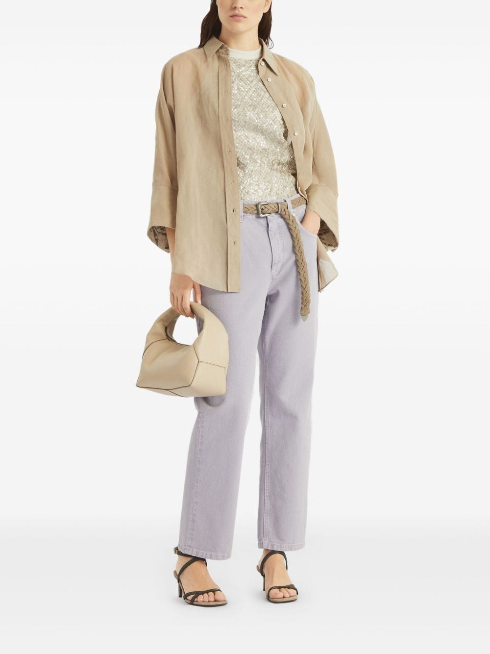 Brunello Cucinelli Topwear L Brunello Cucinelli Beige Top Brunello Cucinelli Beige Neck Top – Elegant Italian Craftsmanship Brand