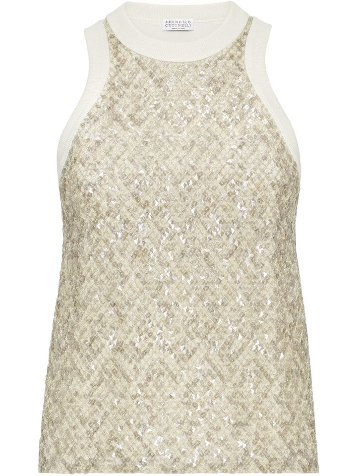 Brunello Cucinelli Topwear L Brunello Cucinelli Beige Top Brunello Cucinelli Beige Neck Top – Elegant Italian Craftsmanship Brand