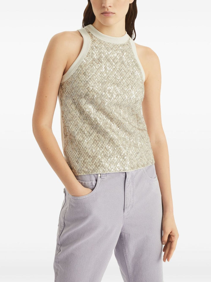 Brunello Cucinelli Topwear L Brunello Cucinelli Beige Top Brunello Cucinelli Beige Neck Top – Elegant Italian Craftsmanship Brand
