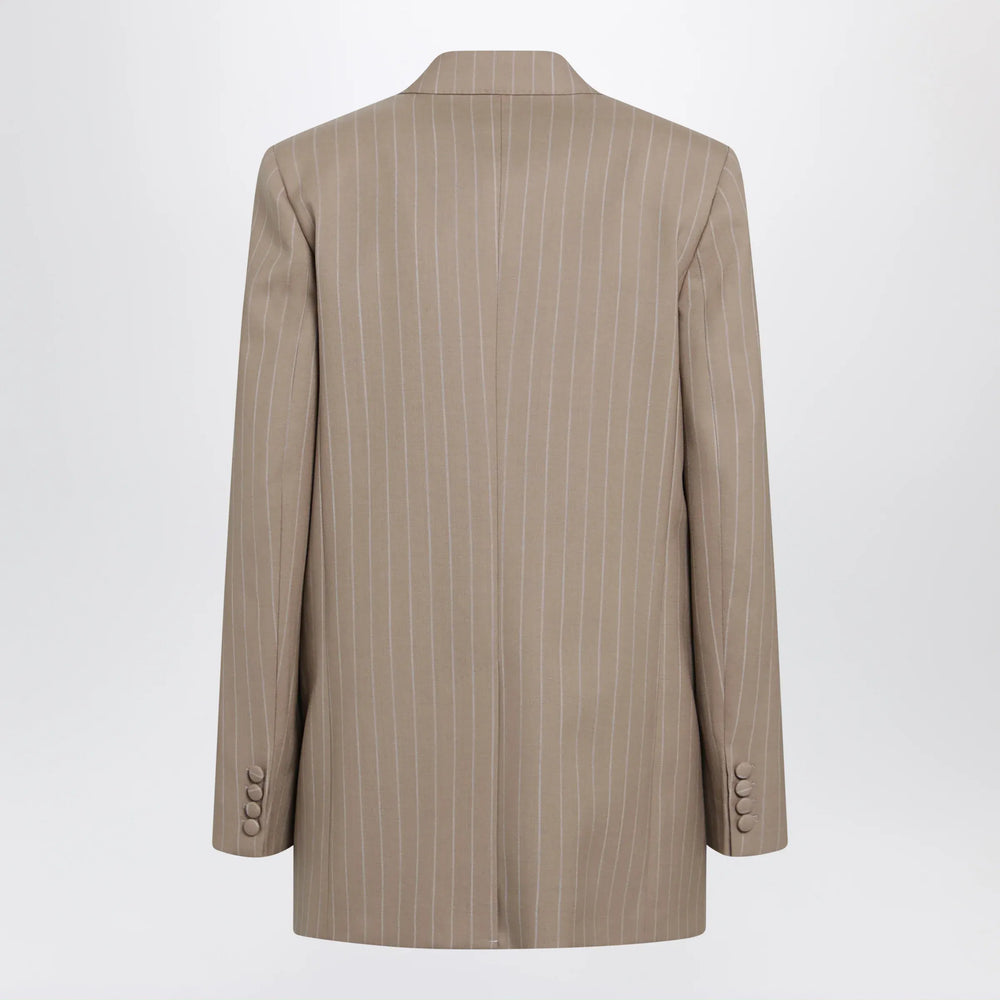 Valentino - Double-Breasted Pinstripe Jacket in Mud/Ivory Virgin Wool Brand