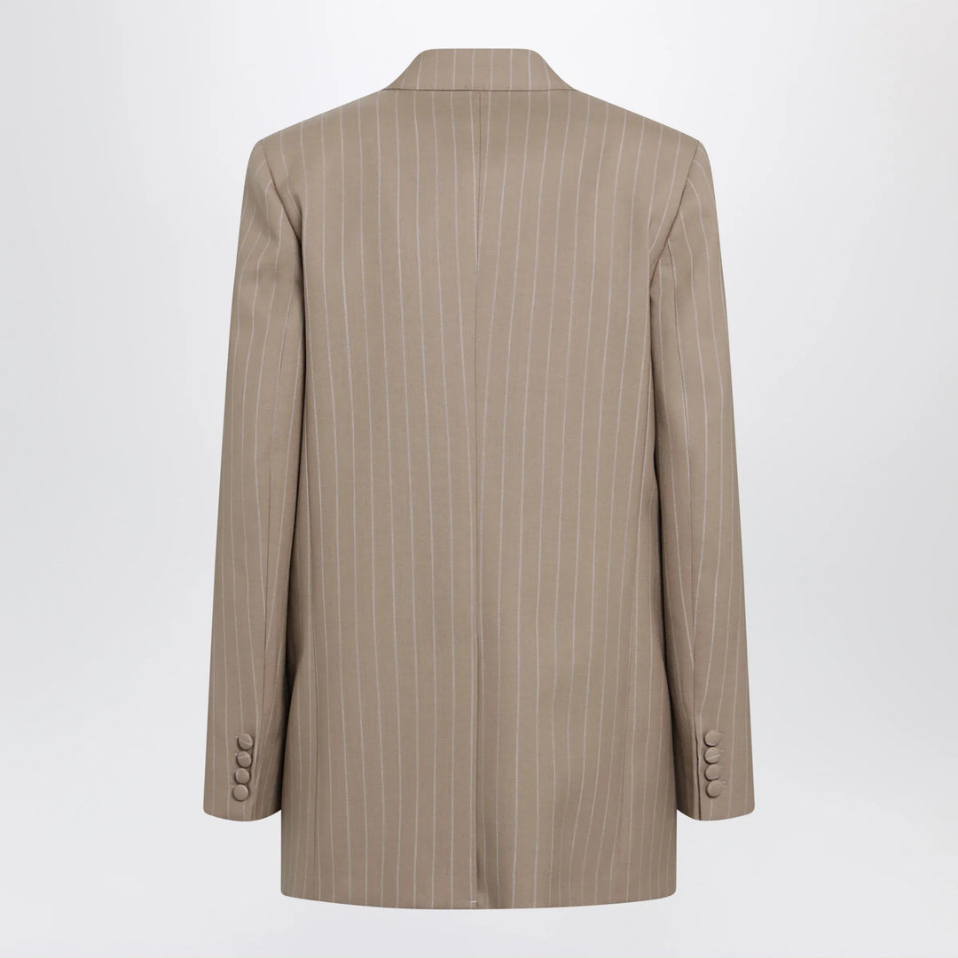 Valentino - Double-Breasted Pinstripe Jacket in Mud/Ivory Virgin Wool Brand