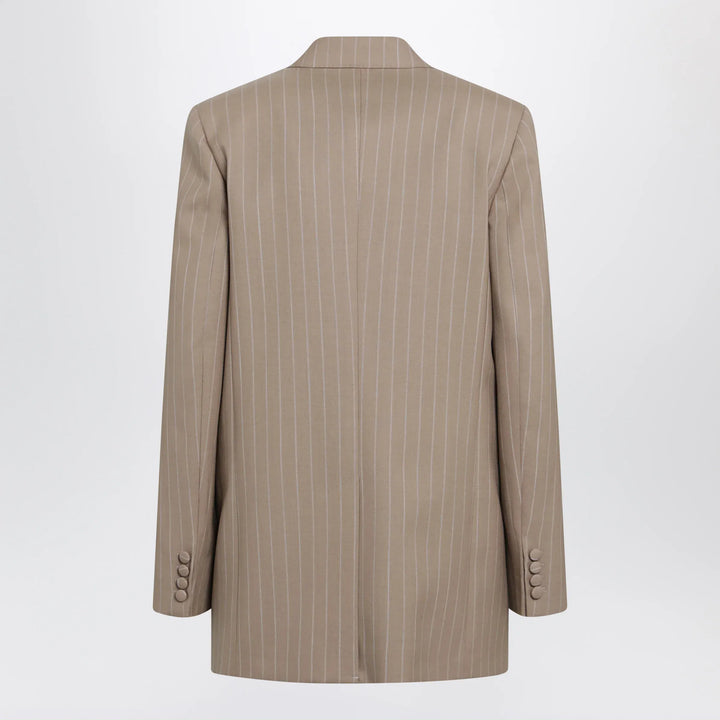 Valentino - Double-Breasted Pinstripe Jacket in Mud/Ivory Virgin Wool Brand