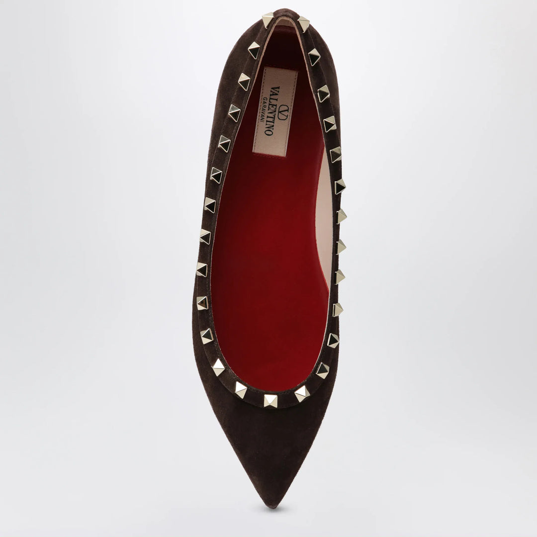Valentino Garavani - Brown Suede Rockstud Ballet Flats Brand