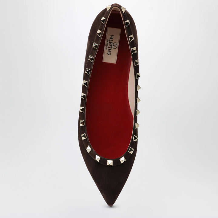 Valentino Garavani - Brown Suede Rockstud Ballet Flats Brand