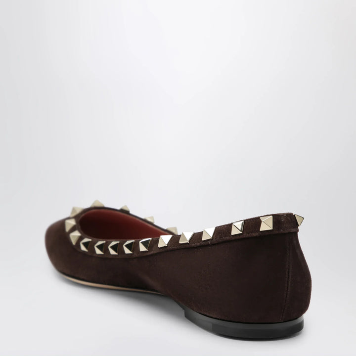 Valentino Garavani - Brown Suede Rockstud Ballet Flats Brand