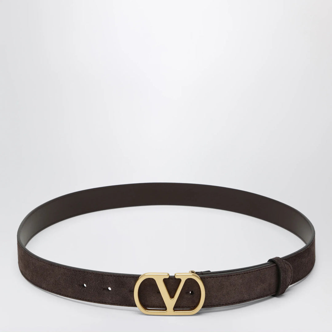 Valentino Garavani - VLogo Signature Belt in Ebony Suede Brand 85 EU