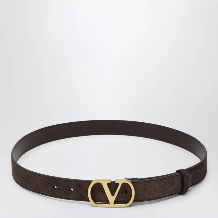 Valentino Garavani - VLogo Signature Belt in Ebony Suede Brand 85 EU