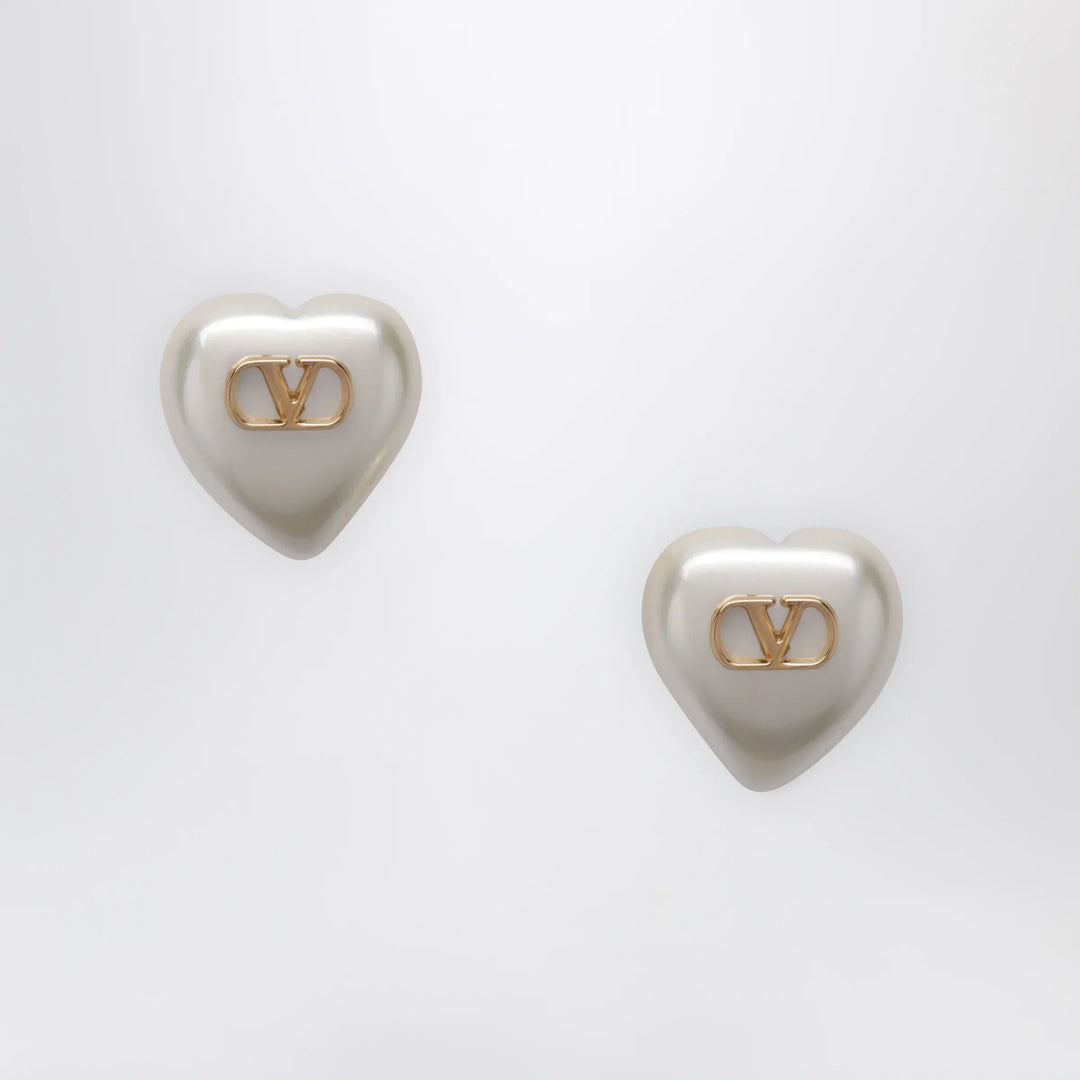 Valentino Garavani - VLogo Signature Earrings in Pearl and Gold/Cream Metal Brand U