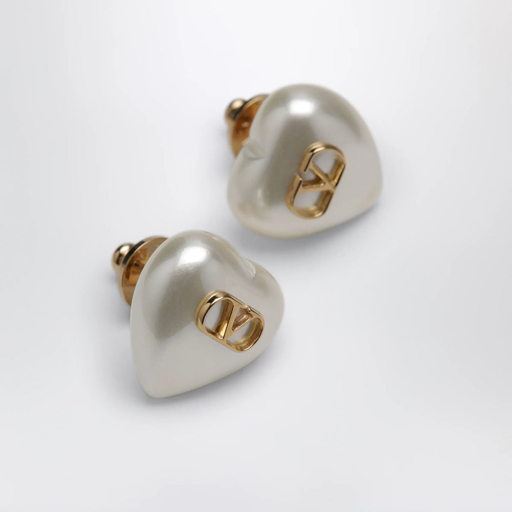 Valentino Garavani - VLogo Signature Earrings in Pearl and Gold/Cream Metal Brand U