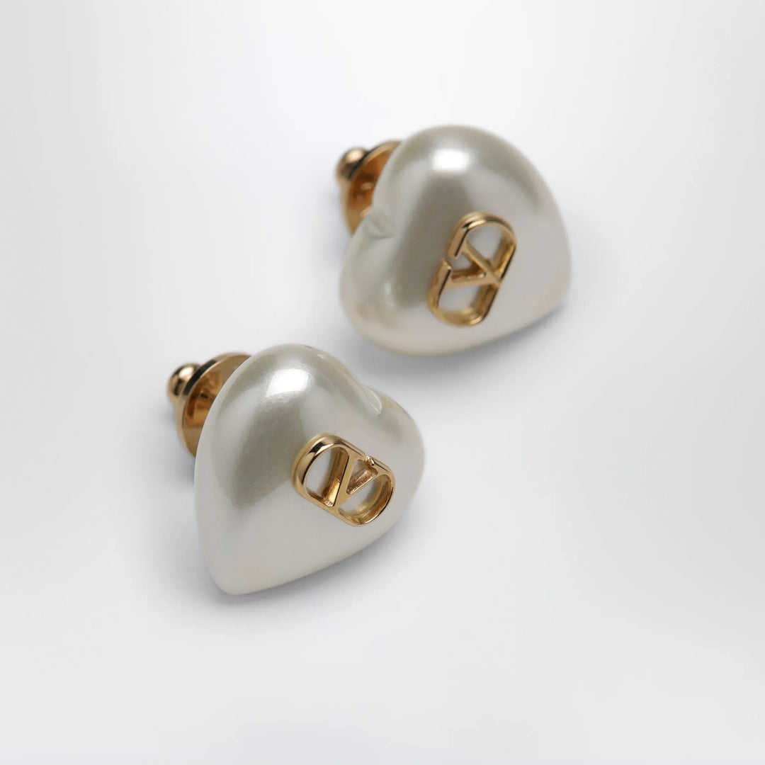 Valentino Garavani - VLogo Signature Earrings in Pearl and Gold/Cream Metal Brand U