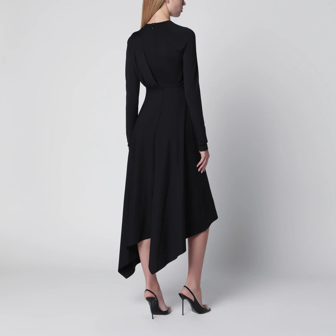 Victoria Beckham - Asymmetric Draped Dress in Black Stretch Fabric Brand 6 UK