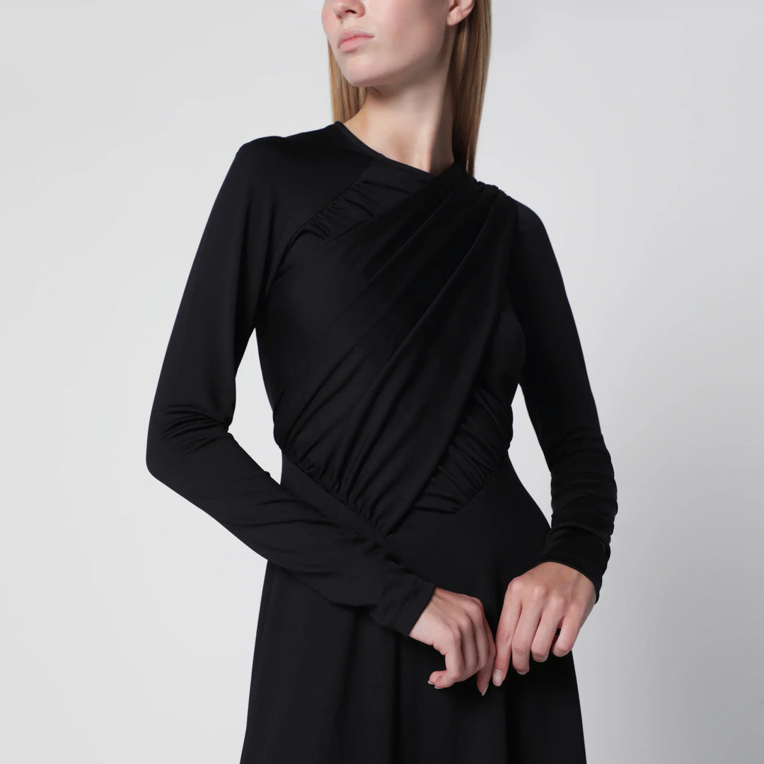 Victoria Beckham - Asymmetric Draped Dress in Black Stretch Fabric Brand 6 UK