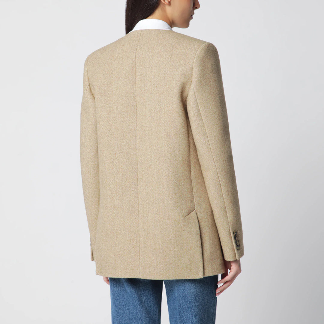 Victoria Beckham - Beatrice Double-Breasted Jacket in Camel Wool Brand 6 UK