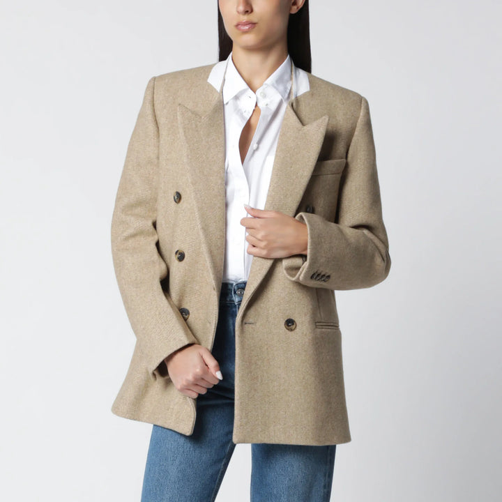 Victoria Beckham - Beatrice Double-Breasted Jacket in Camel Wool Brand 6 UK