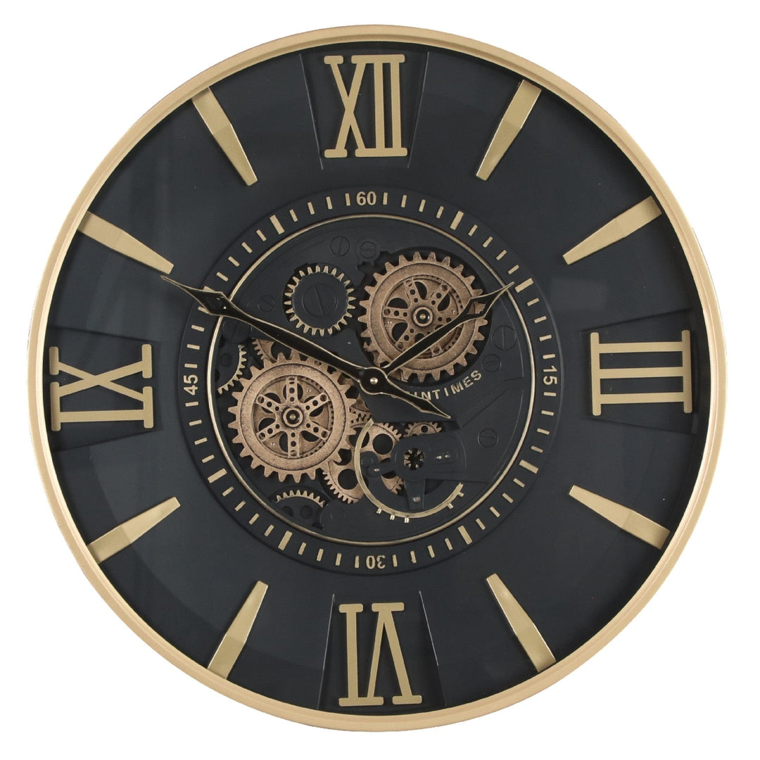 Chilli Wall Clock Alamo Round Moving Cogs Wall Clock - Gold w Black Brand