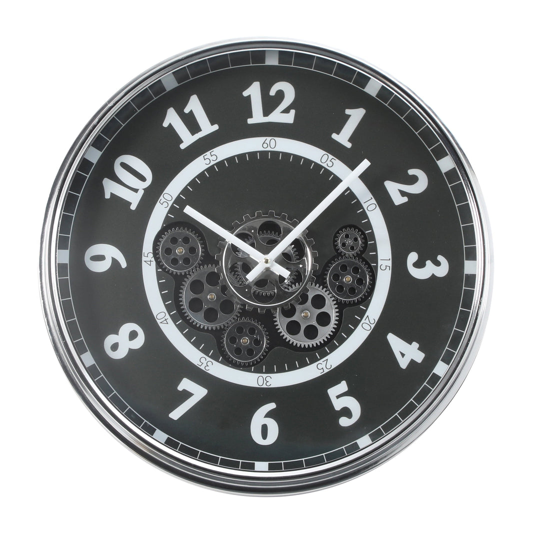 Chilli Wall Clock Boogie Round Industrial Moving Cogs Wall Clock - Silver Metal / Black Brand