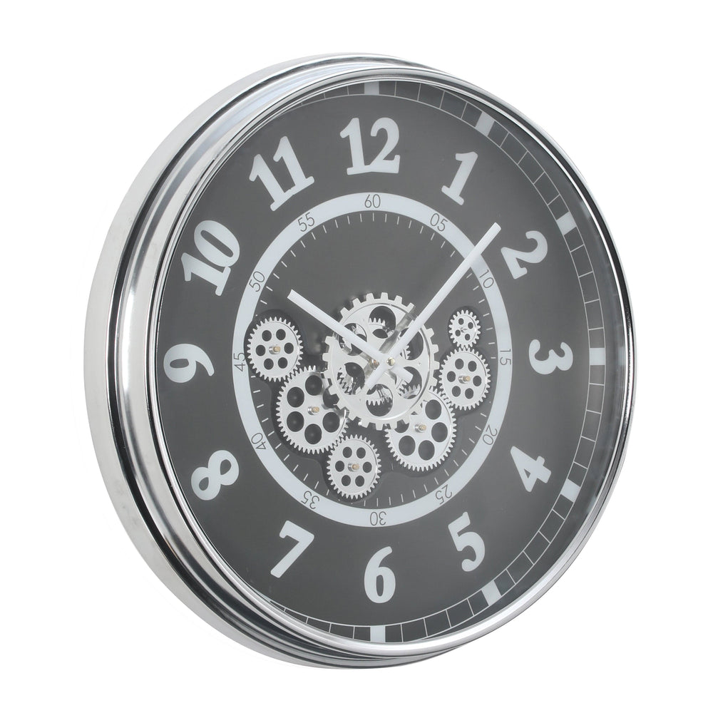 Chilli Wall Clock Boogie Round Industrial Moving Cogs Wall Clock - Silver Metal / Black Brand