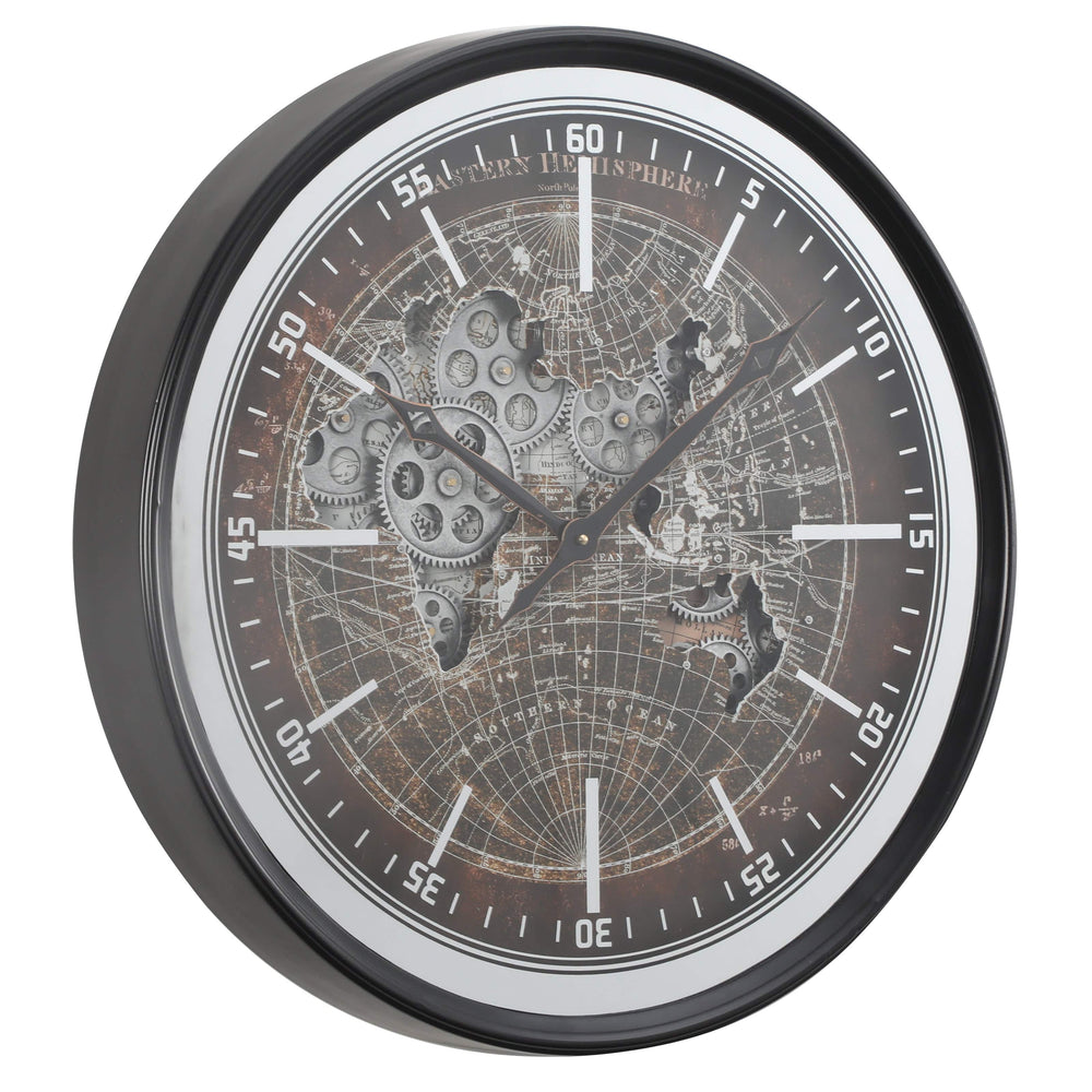 Chilli Wall Clock Geox Round Hemisphere Moving Cogs Wall Clock – Black Brand