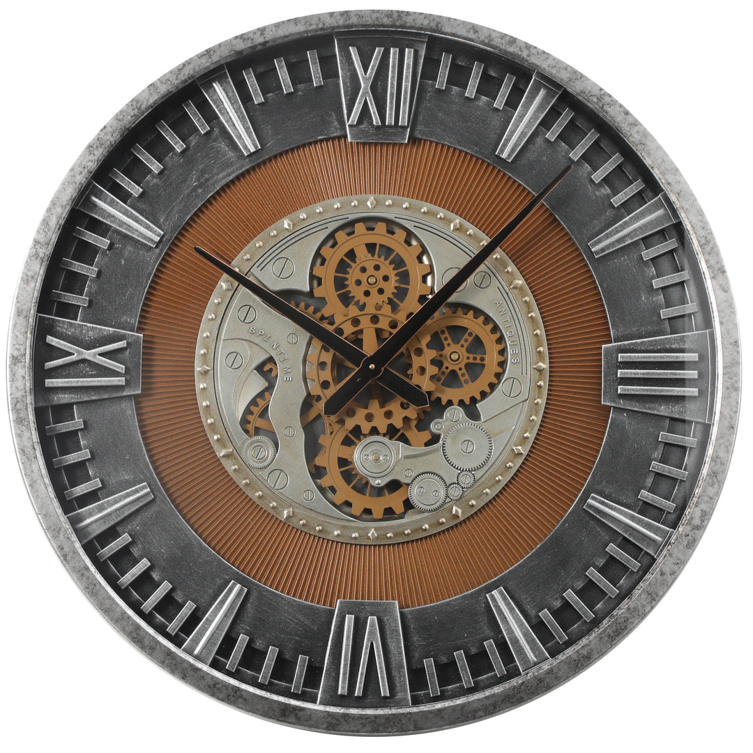 Chilli Wall Clock Gladio Roman Round Industrial Age Moving Cogs Wall Clock - Silver w/Gold Brand