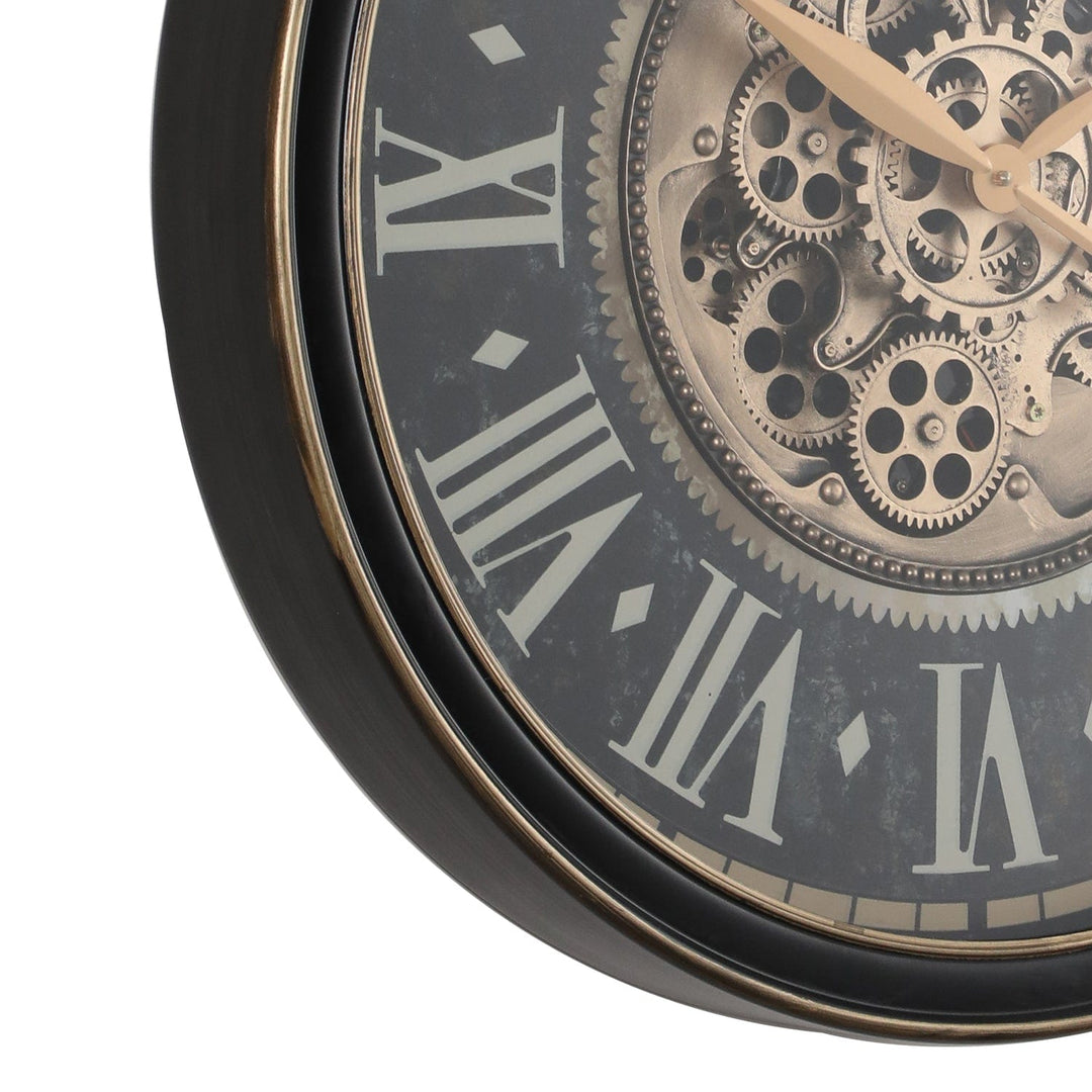 Chilli Wall Clock Holmes Round Industrial Age Wall Clock Black w Gold Brand