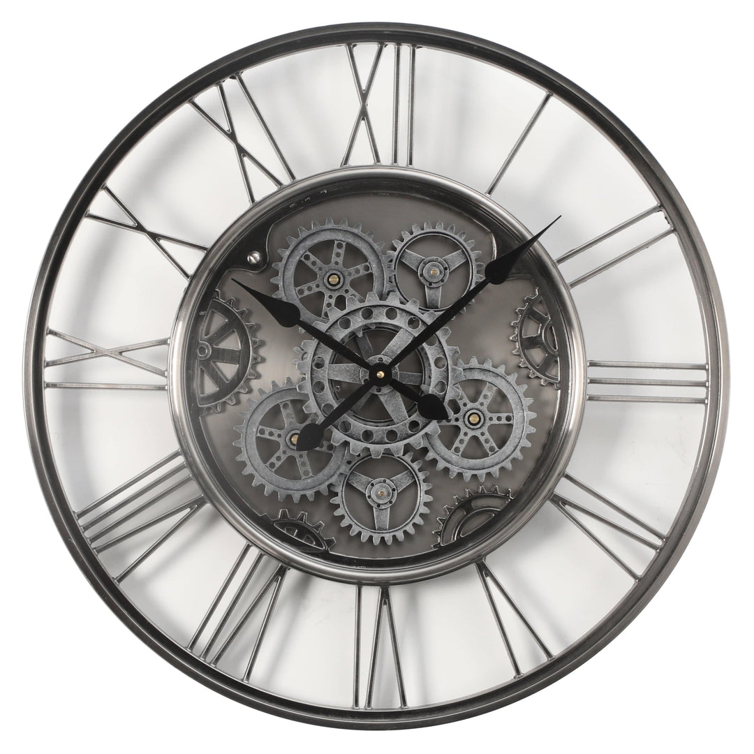 Chilli Wall Clock Iron 2 Round Industrial Moving Cogs Wall Clock - Silver Wash Brand