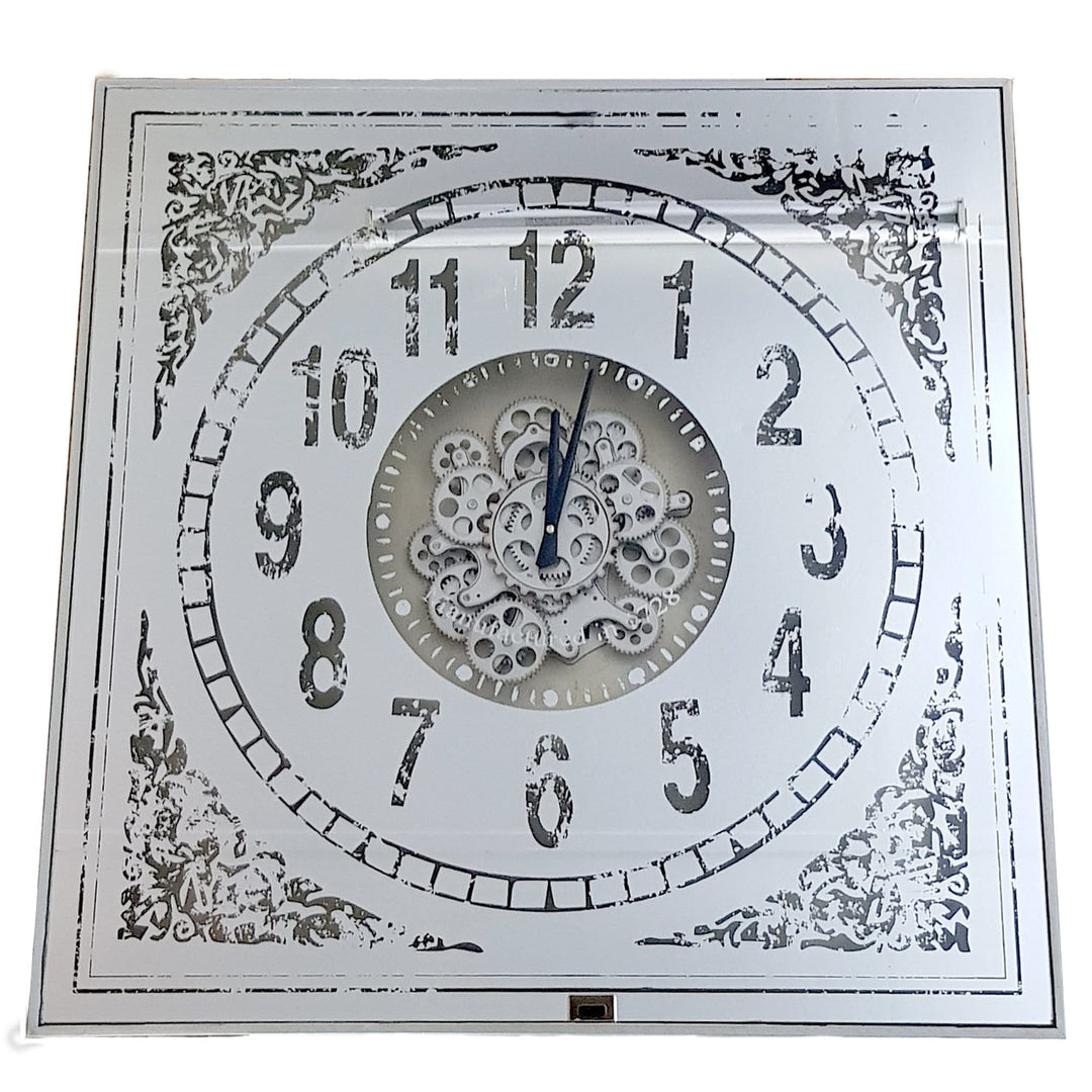 Italian Luxury Group Wall Clock Riquier Large Square Persian Mirrored Moving Cogs Clock Brand