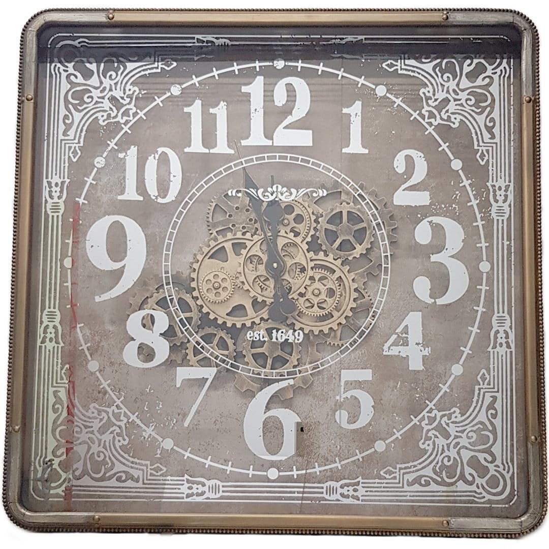 Chilli Wall Clock Square 80cm Roma mirrored moving cogs wall clock - Gold w/ silver Brand