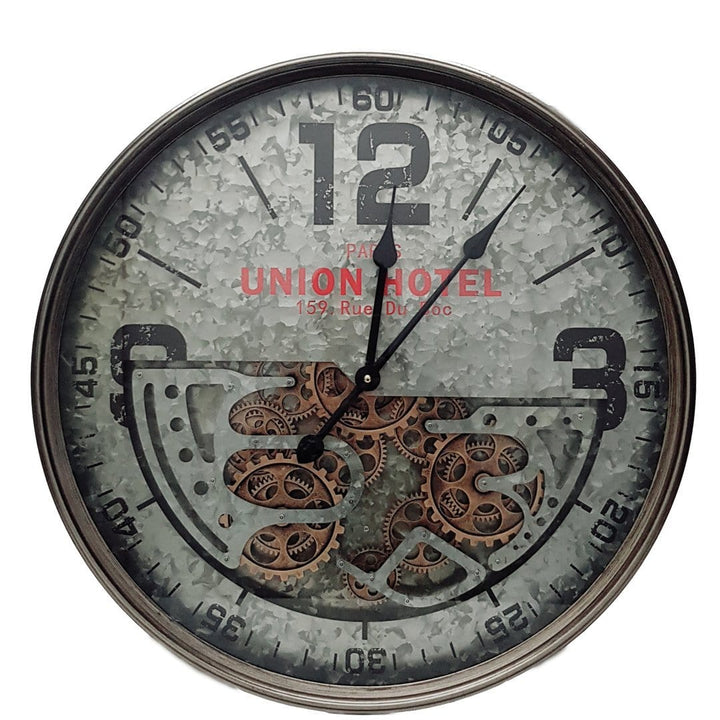 Chilli Wall Clock Union Hotel D60cm Round Modern moving cogs Clock - Silver Brand