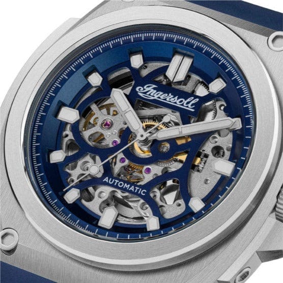 Ingersoll Watch Ingersoll The Motion Automatic Silver Blue Watch Ingersoll The Motion Automatic Silver Blue Skeleton Watch Made In US Brand