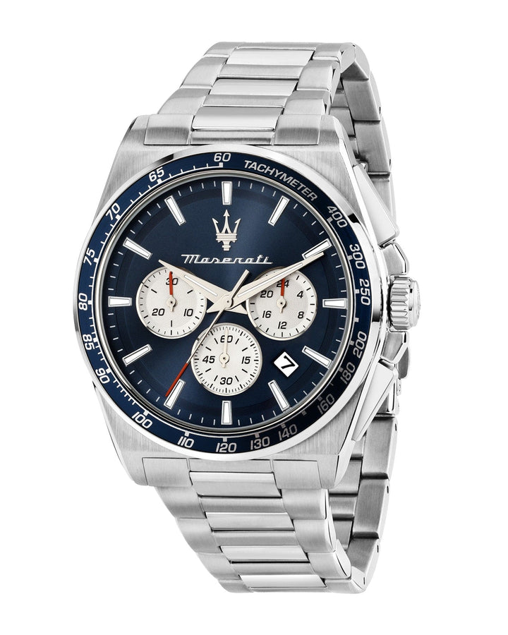 Watch Maserati Velocita 43mm Chrono Blue Dial Stainless Steel Strap Watch Brand