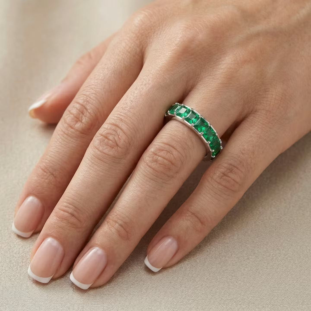 LEIBISH 1.16ct Princess Emerald Full Eternity Band Ring