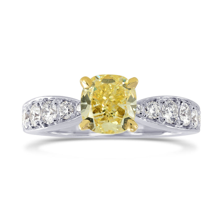 LEIBISH 1.00ct Fancy Yellow Cushion Diamond Side-Stone Ring