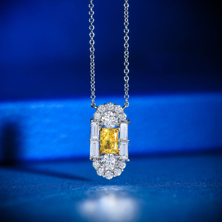 LEIBISH 0.50ct Fancy Vivid Yellow Radiant Diamond Art Deco Pendant