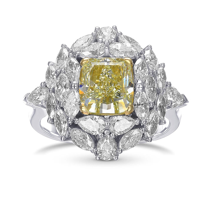 LEIBISH 2.14ct Fancy Green Yellow Cushion Diamond Ring