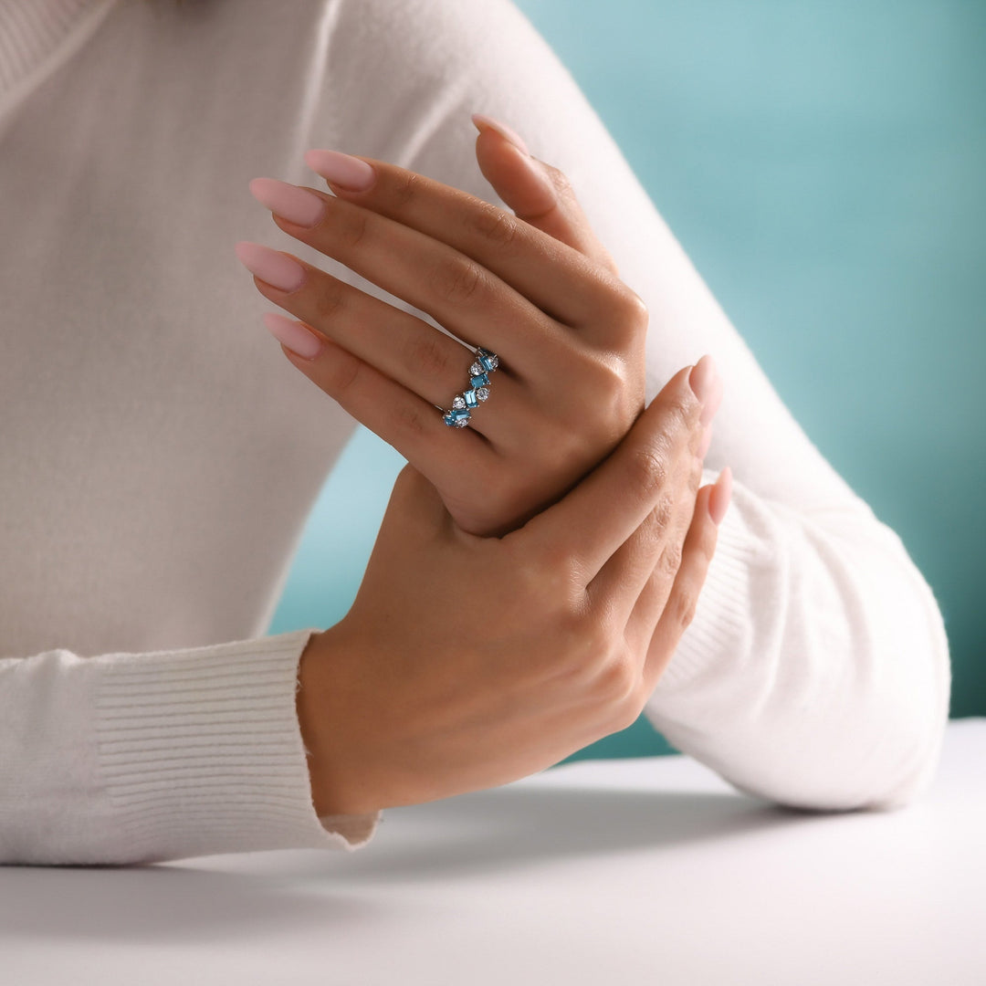 LEIBISH Aquamarine &amp; Diamond Band Ring