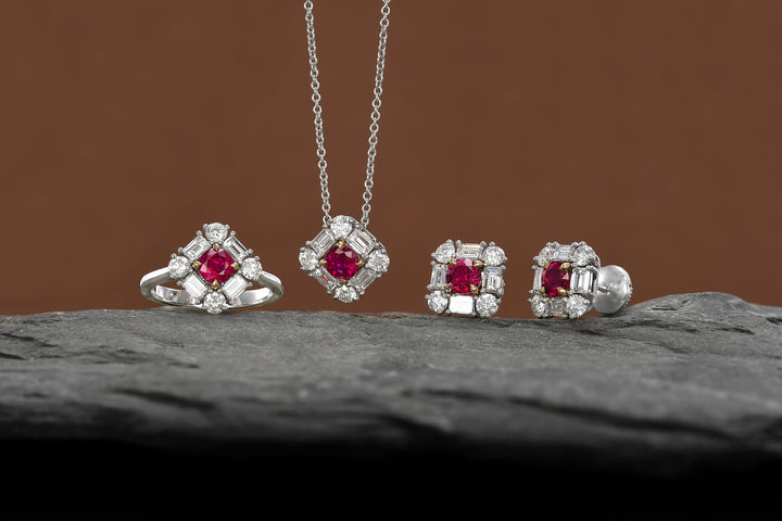 LEIBISH 0.60ct Red Ruby &amp; Diamond Halo Ring