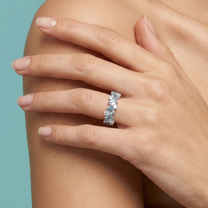 LEIBISH Aquamarine &amp; Diamond Band Ring